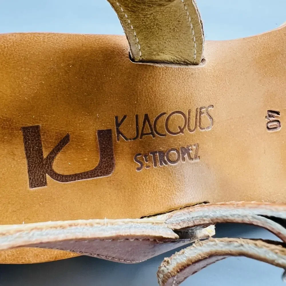 K Jacques St Tropez Sandals Womens 9 Brown Leather Cork Platform Wedge Shoes